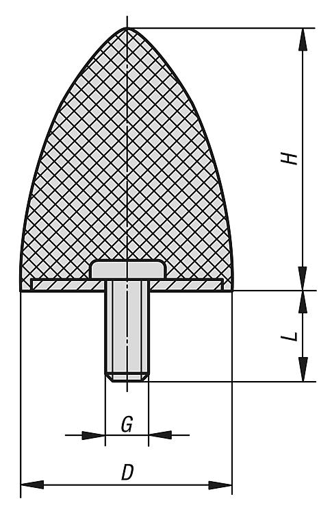 Tampons butée caoutchouc-métal / forme projectile / filetage