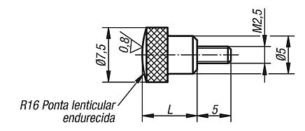Elemento de encaixe para medição com ponta lenticular