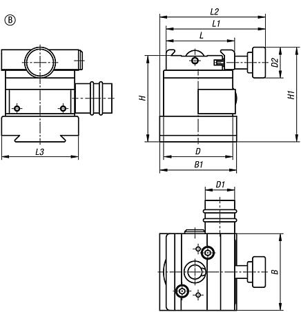 Griffes à serrage rapide pivotantes en aluminium, forme B, réglage fin