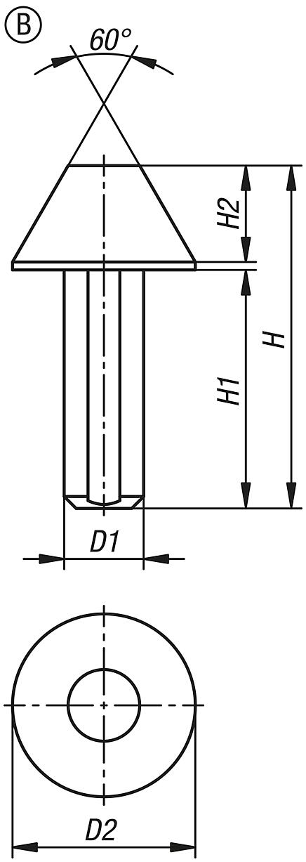 Pointes en acier pour contre-pointes avec hauteur de 12 mm, forme B, aplaties