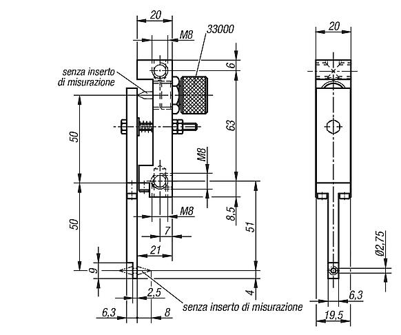 Supporto per comparatore girevole 180° tasto a leva con foro