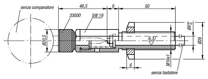 Supporto per comparatore modello corto con filettatura
