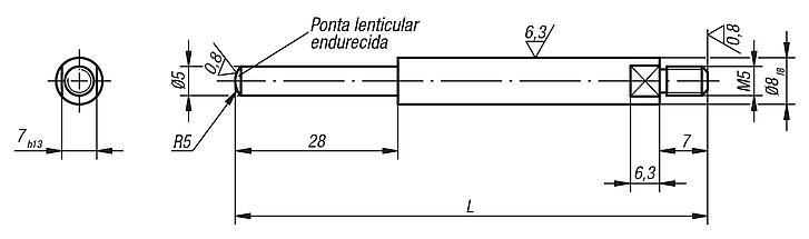 Pino sensor com ponta lenticular reduzida