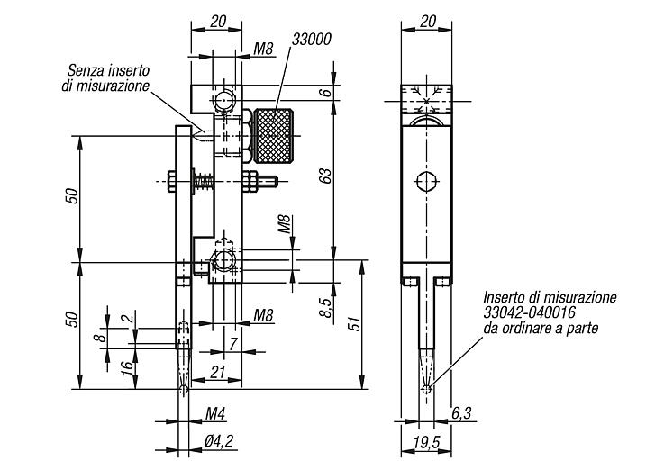 Supporto per comparatore girevole 180° tasto a leva con filettatura