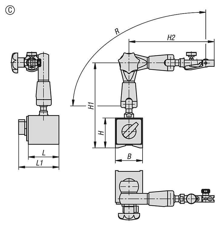 Support de mesure 3D de micro-précision, haute résistance à serrage mécanique ou progressif, forme C