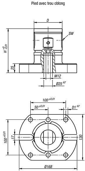 Module de base 5 axes UNILOCK à pas de 80 mm, pied avec trou oblong