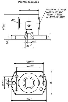 Module de base 5 axes UNILOCK à pas de 80 mm, pied sans trou oblong