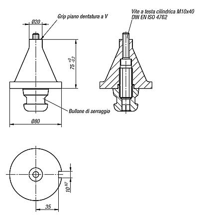 UNILOCK 5 assi, adattatore Plangrip grandezza del sistema 80 mm