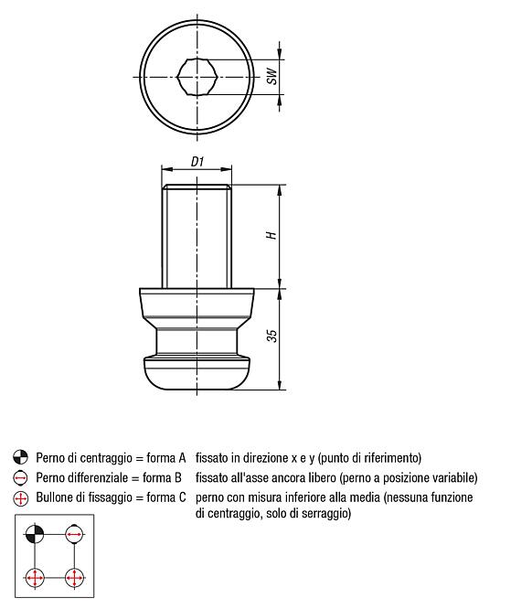 UNILOCK Bullone di fissaggio con perno filettato grandezza del sistema 80 mm