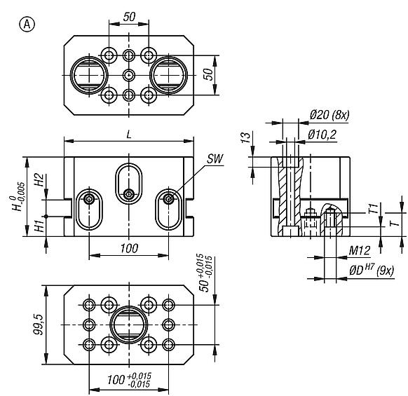 Module de base 5 axes UNILOCK DUO forme A taille du système 80 mm