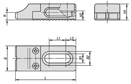 Toe stops, steel, adjustable, stepped with ground jaw face