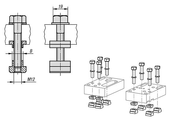 Fastening set for T-slots