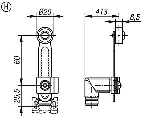 Actuator for position switch, Form H, roller swivel lever