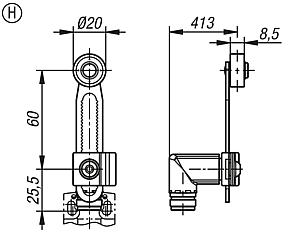 Atuador para chave de fim de curso, Forma H, alavanca giratória com rolete