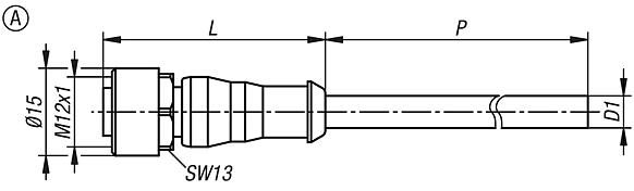 插塞连接器衬套 M12x1，带有螺纹锁，A 型，直型衬套