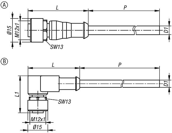 Connecteur à douille M12x1
avec verrouillage à vis