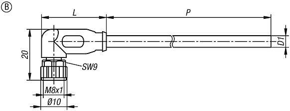 Connecteur M8x1 à douille avec verrouillage à vis non blindé, forme B, douille coudée