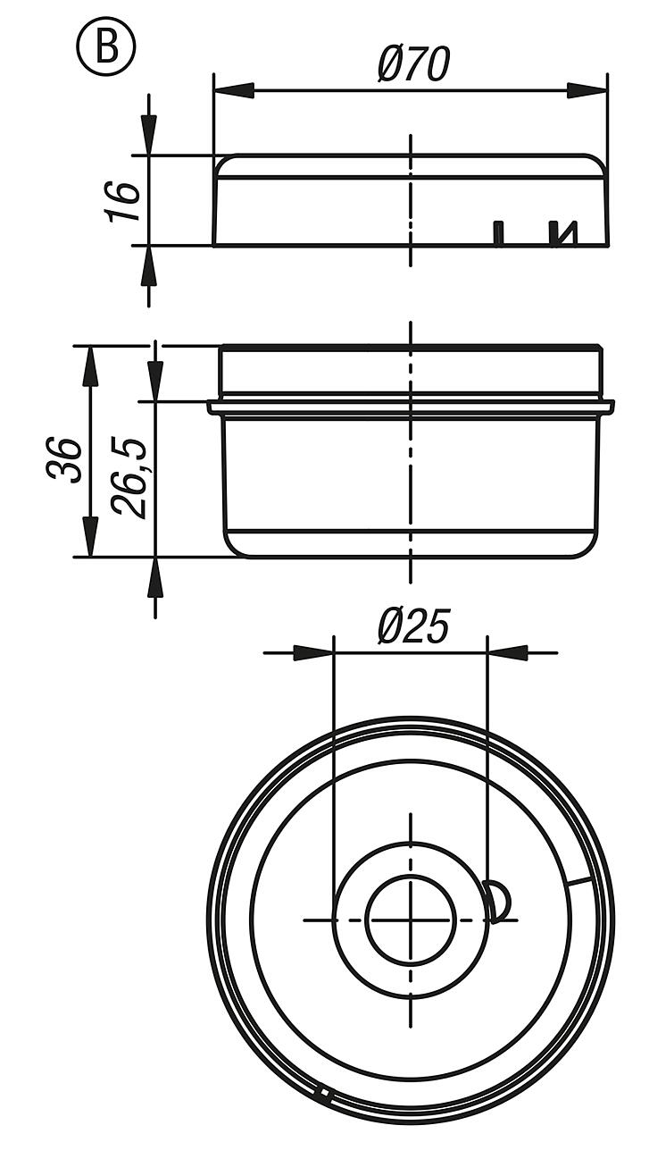 Connecting element, Ø70 mm 12-230 V AC/DC, Form B