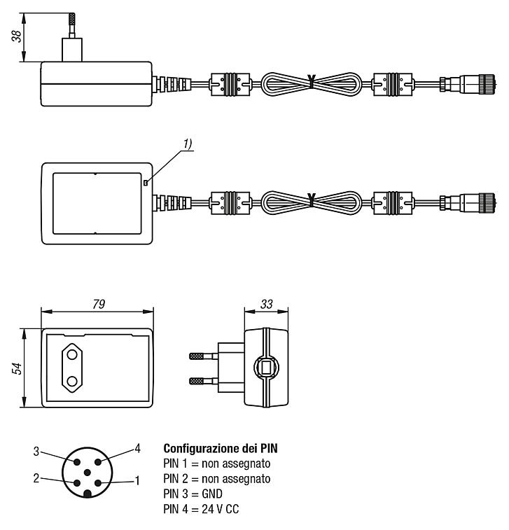 Alimentatore 24V CC, 36W, 1,5A, ingresso 100-240V CA con presa M12 codifica A