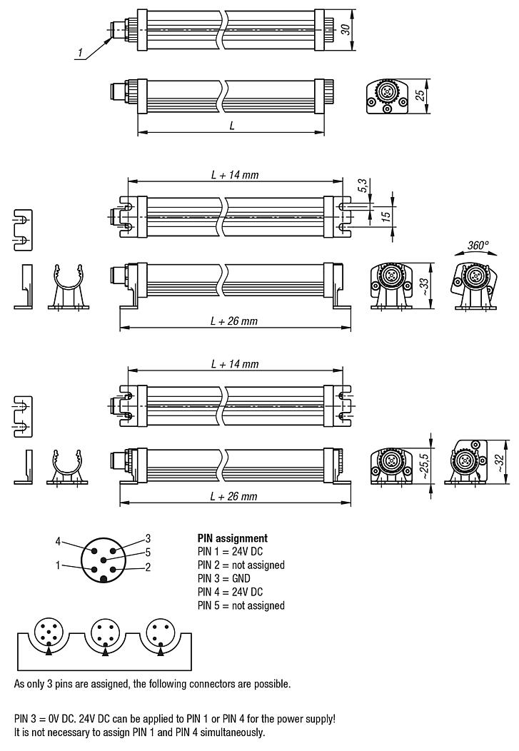 LED machine lamps in aluminium housing, 5600K, dimmable, 24 volt DC, safety glass