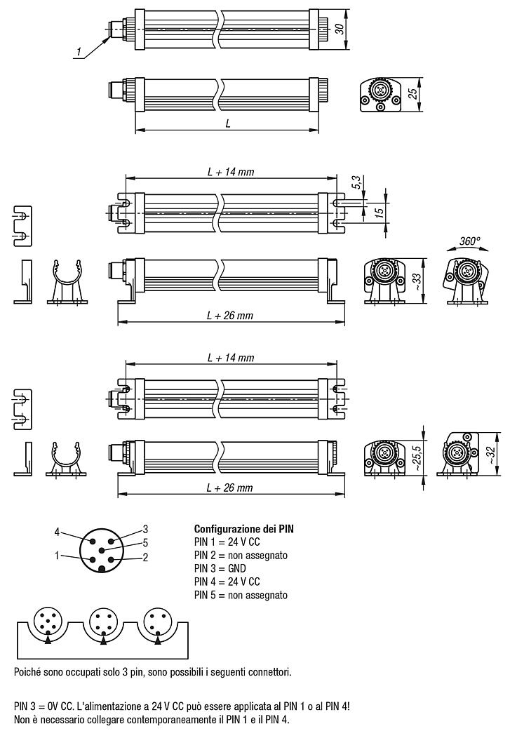 Lampade LED da macchina con corpo in alluminio 5600K, dimmerabili, 24 volt CC