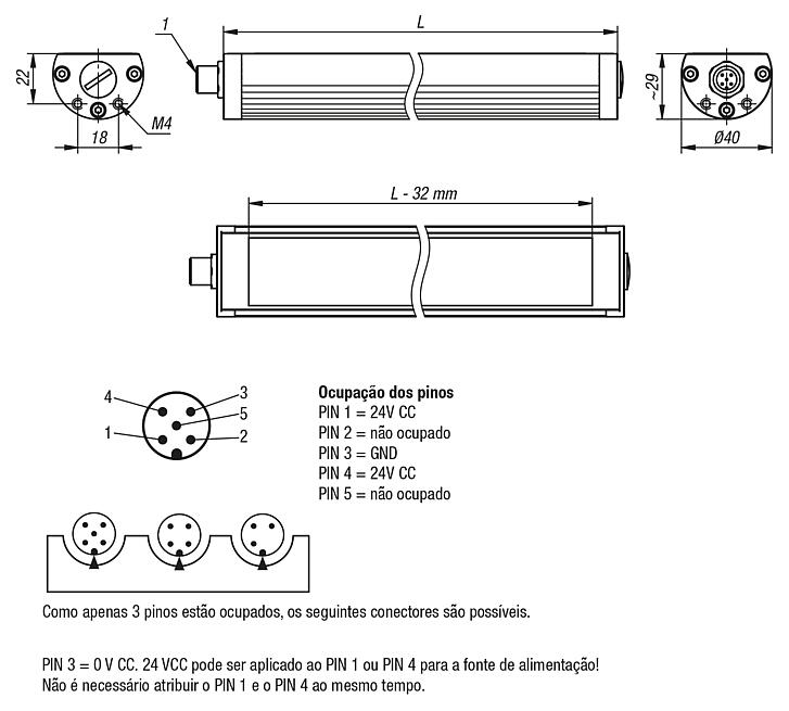 Lâmpadas LED para máquinas em caixa de alumínio 5600K, dimerizável, 24 volts CC, vidro de segurança