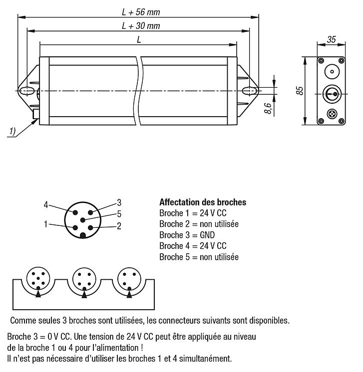 Lampes à LED pour postes de travail dans boîtier en aluminium 5 200 - 5 700 K, à intensité variable, 24 volts CC