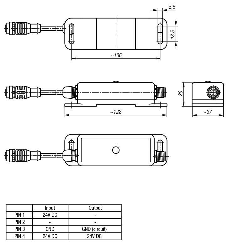 Motion detector PIR sensor 24V DC with A-coded M12 plug/socket