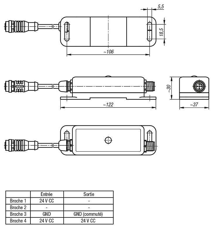 Détecteur de mouvement capteur PIR 24 V CC avec connecteur M12 mâle/femelle codé A