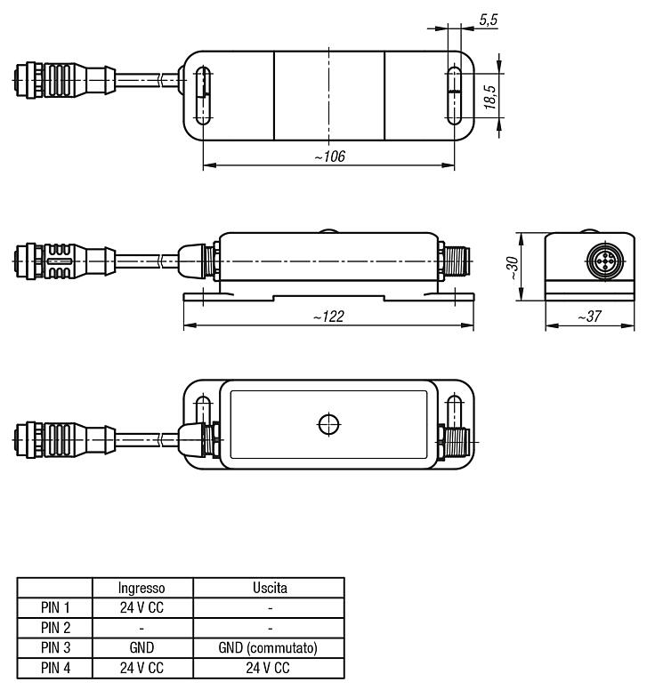 Rilevatore di movimento Sensore PIR 24V CC con spina/presa M12 codifica A