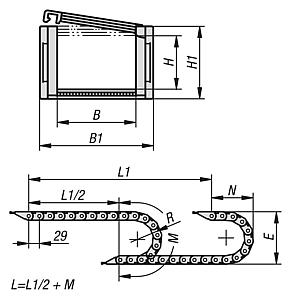 Energy chains, plastic inner height 17 mm, openable along inner radius