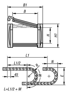 Energy chains, plastic inner height 25 mm, openable along inner radius