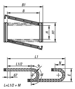 Energy chains, plastic inner height 45 mm, openable from both sides