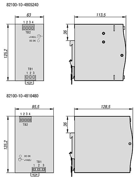 Switched-mode power supplies for top-hat rail mounting