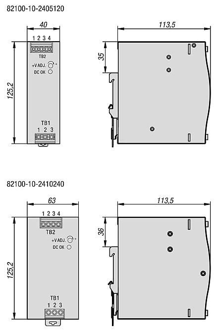 Switched-mode power supplies for top-hat rail mounting