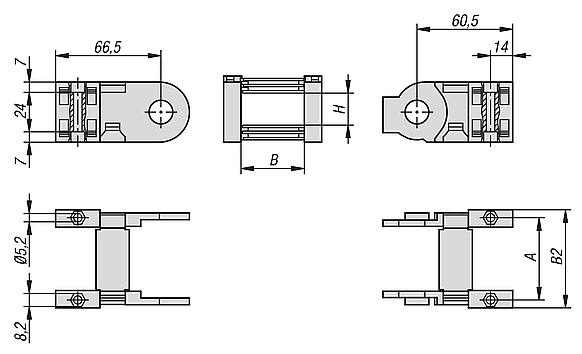 Connecting elements, plastic for energy chains, inner height 25 mm