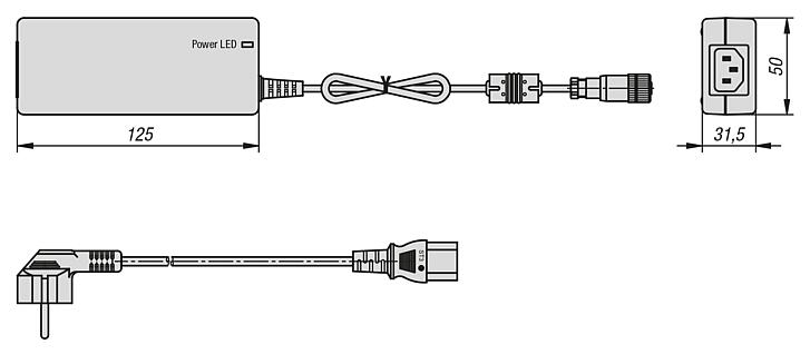 Power supply unit 24V DC, 60W, 2.5A, input 90-264V AC with M12 A-coded socket