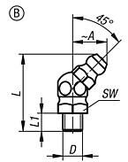 Grease nipples conical head DIN 71412, Form B, 45°, hexagonal