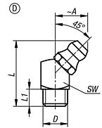 Grease nipples conical head DIN 71412, Form D, 45°, square