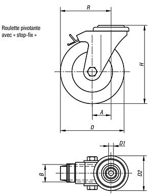 Roulette pivotante avec stop fix conductrice d'électricité