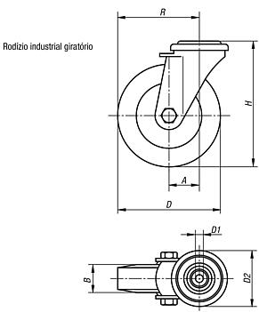 Rodízio industrial giratório, eletricamente condutivo