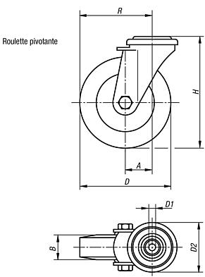 Roulettes d’appareil pivotantes avec bande de roulement en caoutchouc plein, modèle standard