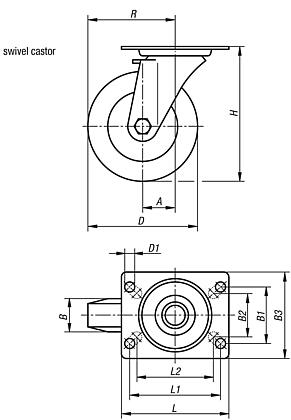 Swivel castor, electrically conductive