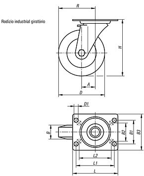 Rodízio industrial giratório, eletricamente condutivo