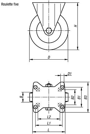 Roulettes fixes en tôle d’acier avec bande de roulement en élastomère de polyuréthane, modèle lourd
