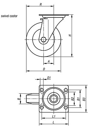 Swivel castors