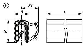 边缘保护密封型材，内置钢丝芯，H 型