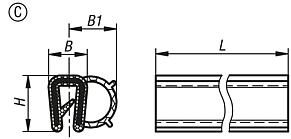 Těsnicí profily pro ochranu hran s integrovaným jádrem z ocelového drátu, provedení C