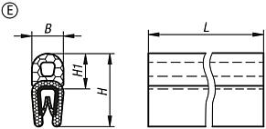 Těsnicí profily pro ochranu hran s integrovaným jádrem z ocelového drátu, provedení E
