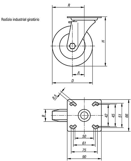 Rodízio industrial giratório